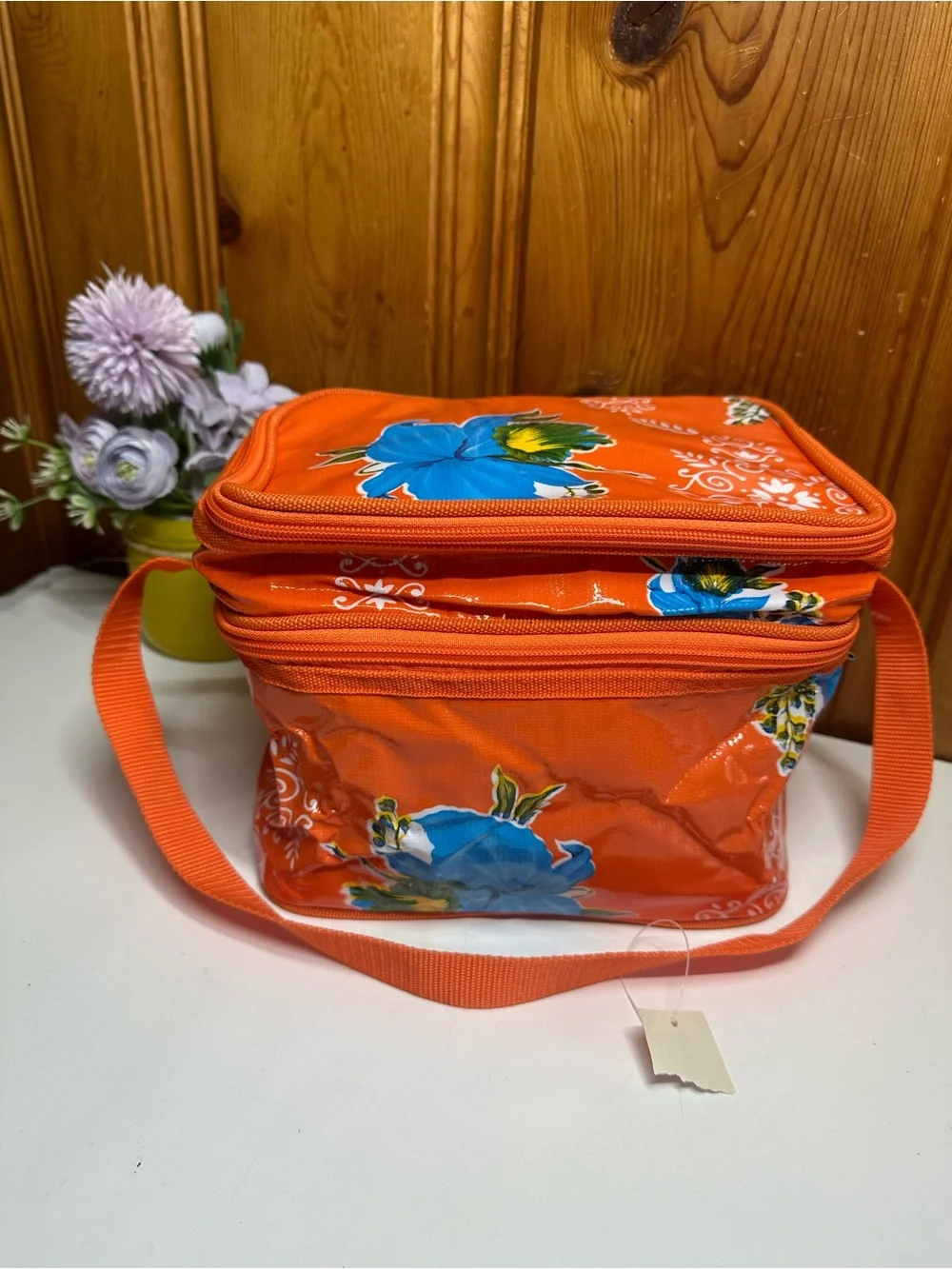 Orange Floral Vinyl lunch Bag